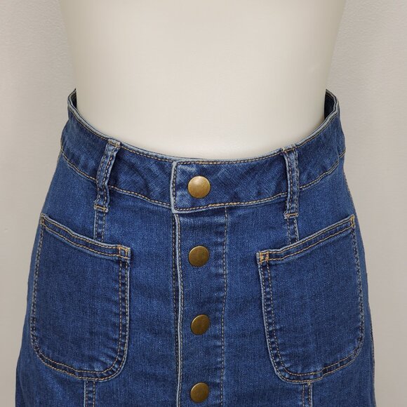 Altar'd State Medium Wash Snap Front A-Line Mini Jean Skirt Size XS - Picture 2 of 10